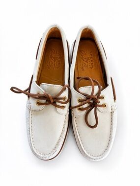 Sperry Men’s White Leather Boat Shoes with Brown Laces